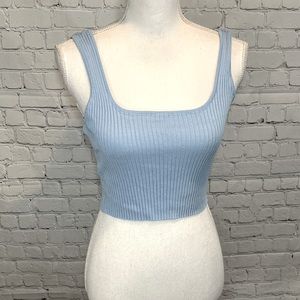 FASHION NOVA Tank Top Cropped Stretchy Ribbed Light Blue-Large